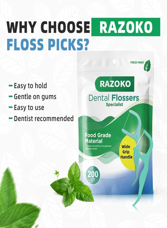 RAZOKO Dental Floss Picks | Toothpick, Shred-Resistant Floss, Easy Grip Handle, Fresh Mint Flavor, 400 Count (Pack of 2) - Image 5